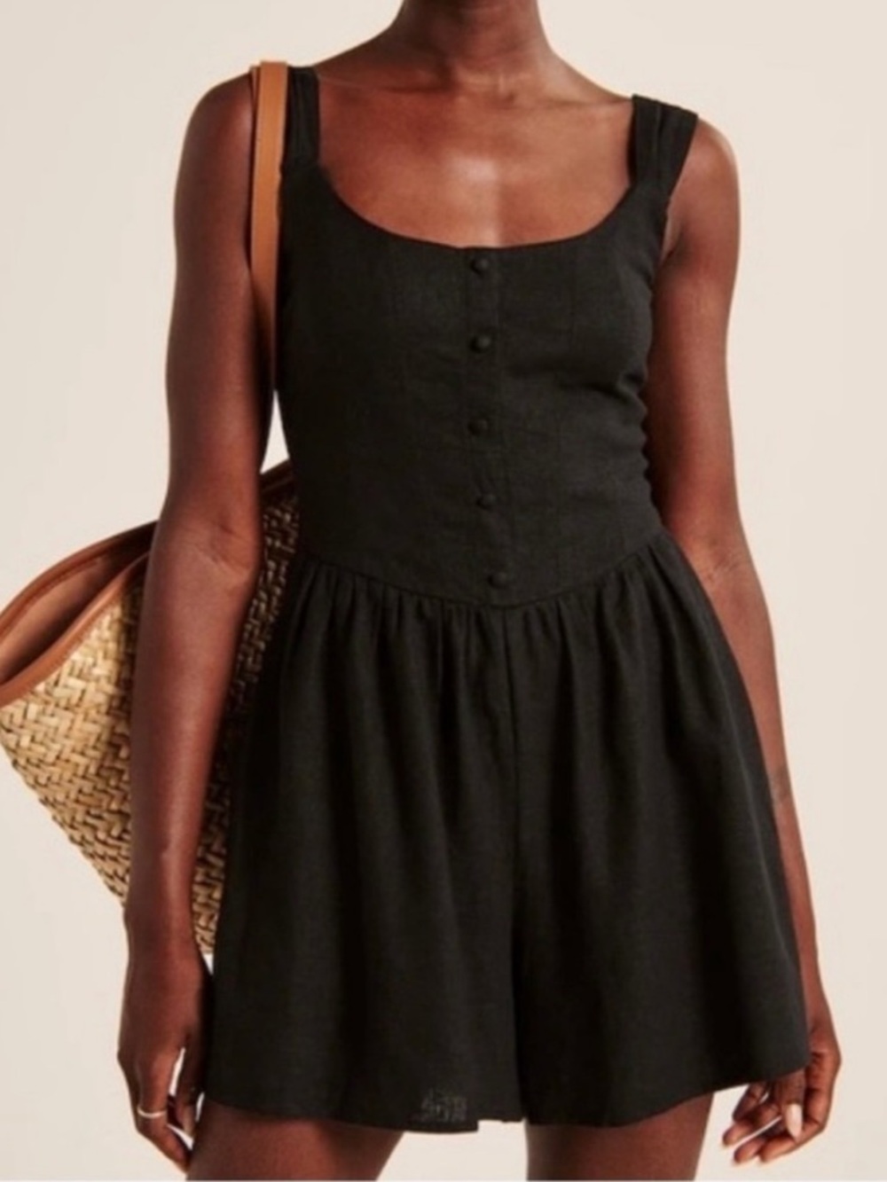 Abercrombie & Fitch Black Sleeveless Button-Front Romper
